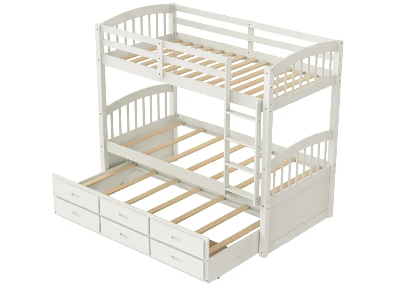 Twin Over Twin Wood Bunk Bed With Trundle And Drawers