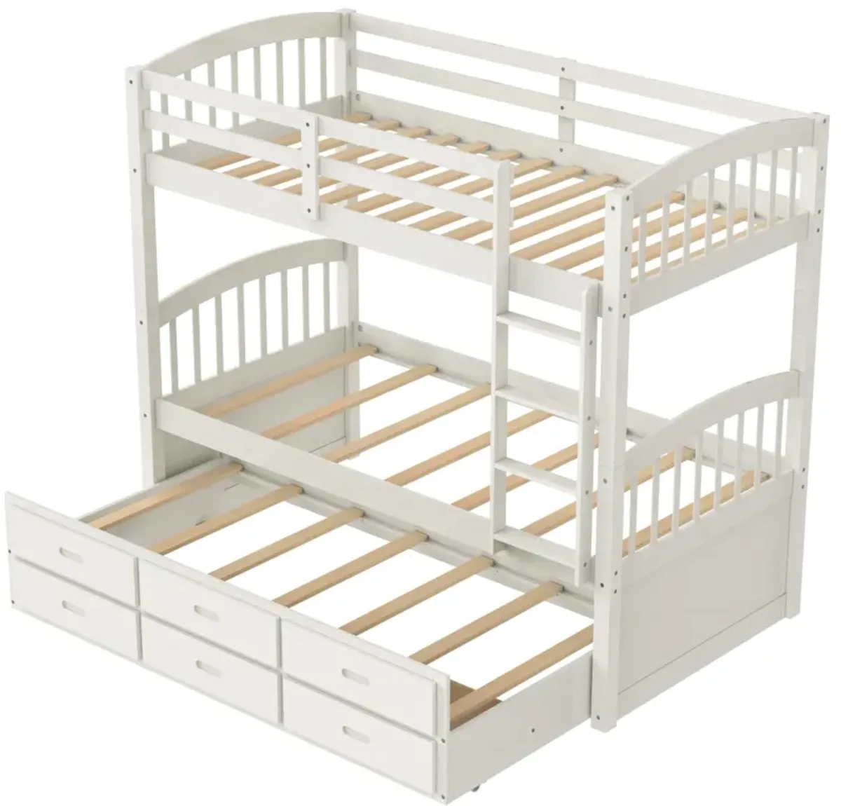 Twin Over Twin Wood Bunk Bed With Trundle And Drawers