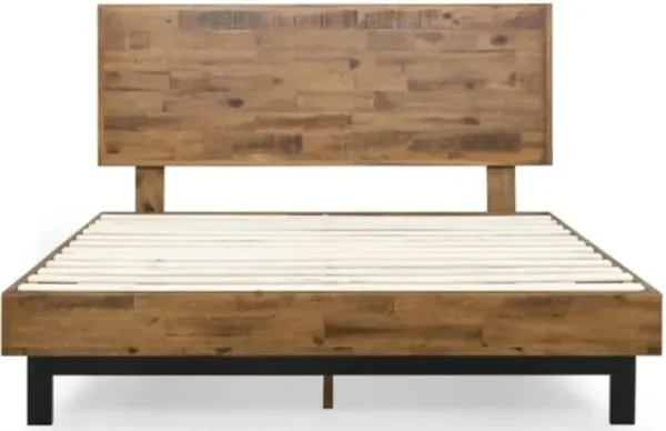 Low Profile Rustic Platform Bed in Pine – Farmhouse Slatted Frame