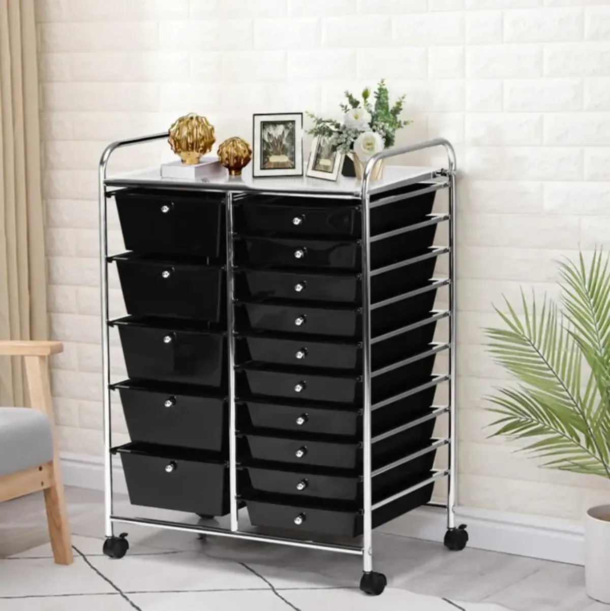 Hivvago 15-Drawer Utility Rolling Organizer Cart Multi-Use Storage