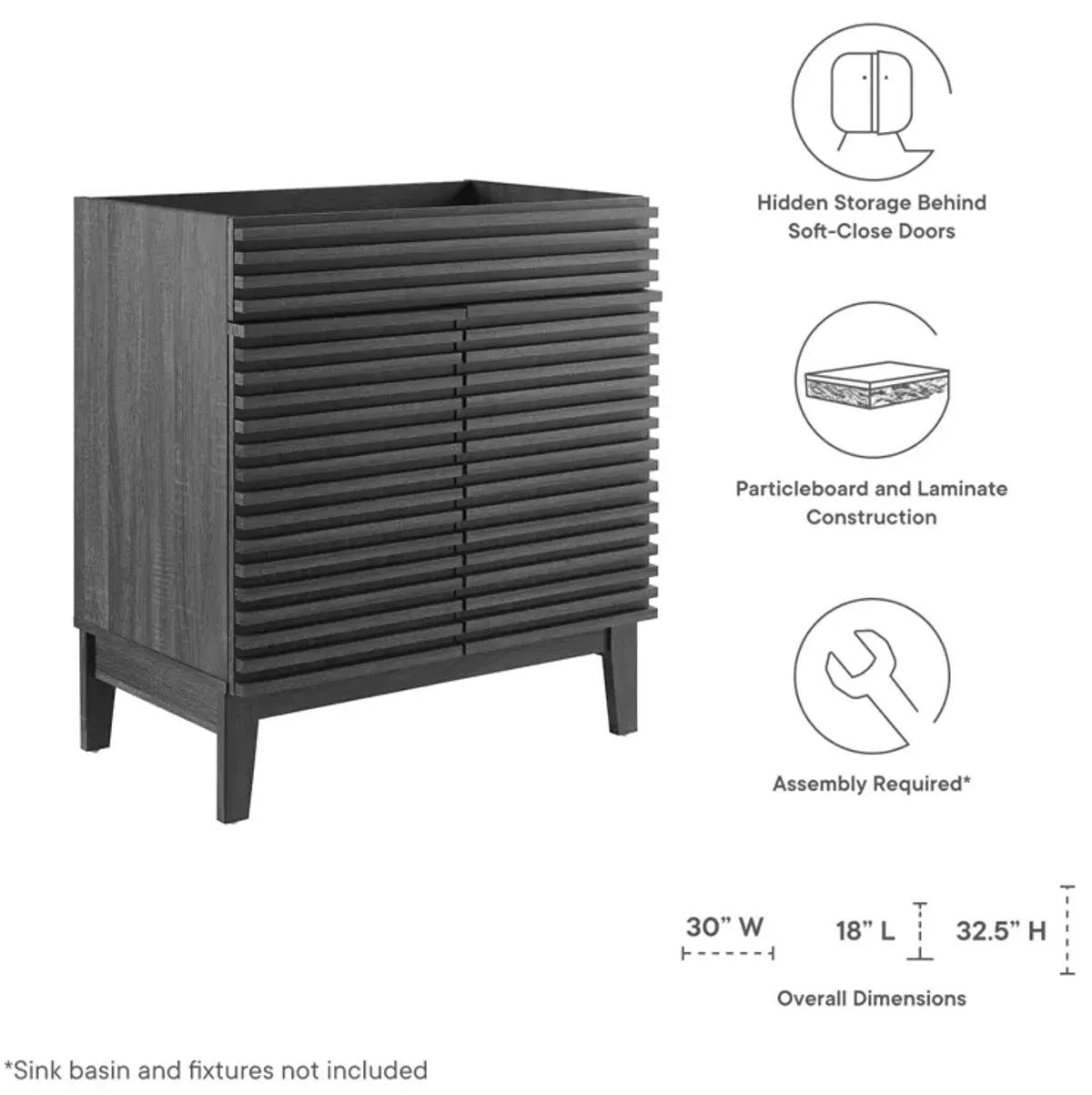 Render 30" Bathroom Vanity Cabinet (Sink Basin Not Included)