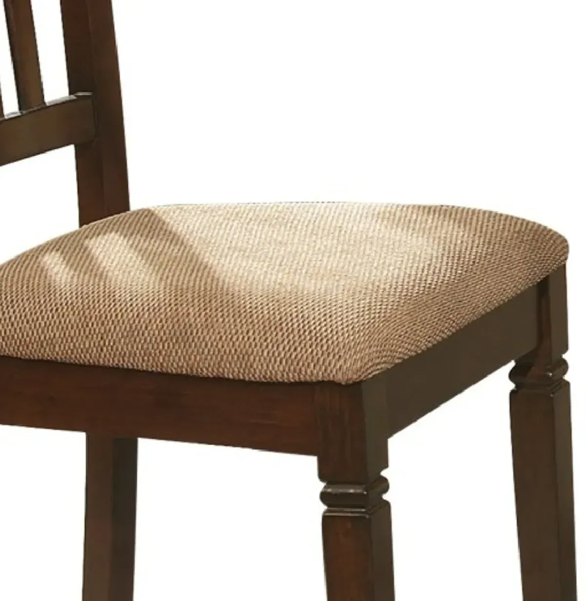 Fabric Upholstered Slated Back Side Chair, Espresso & Light Brown (Set of 2)-Benzara