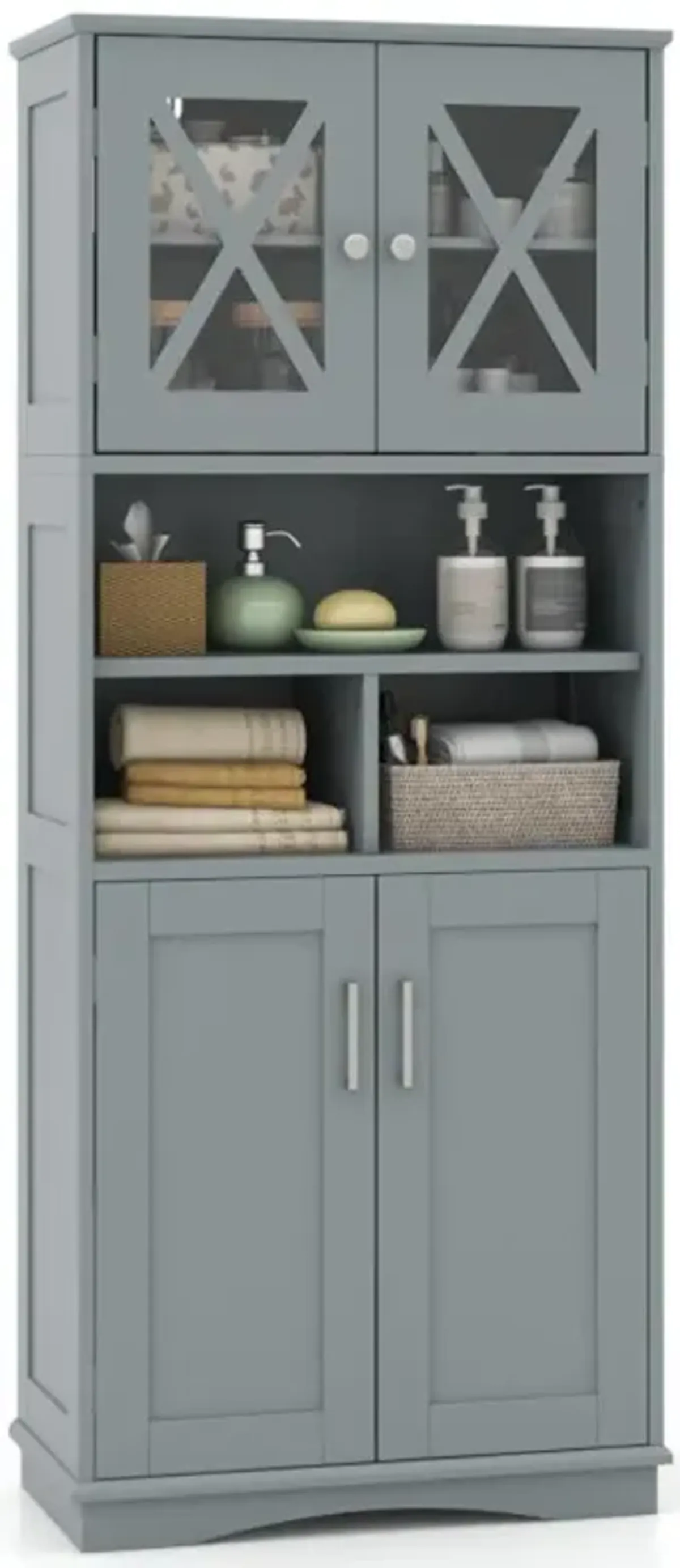 Hivvago Tall Bathroom Cabinet Large Floor Storage Cabinet with Acrylic Doors and 3 Cubes