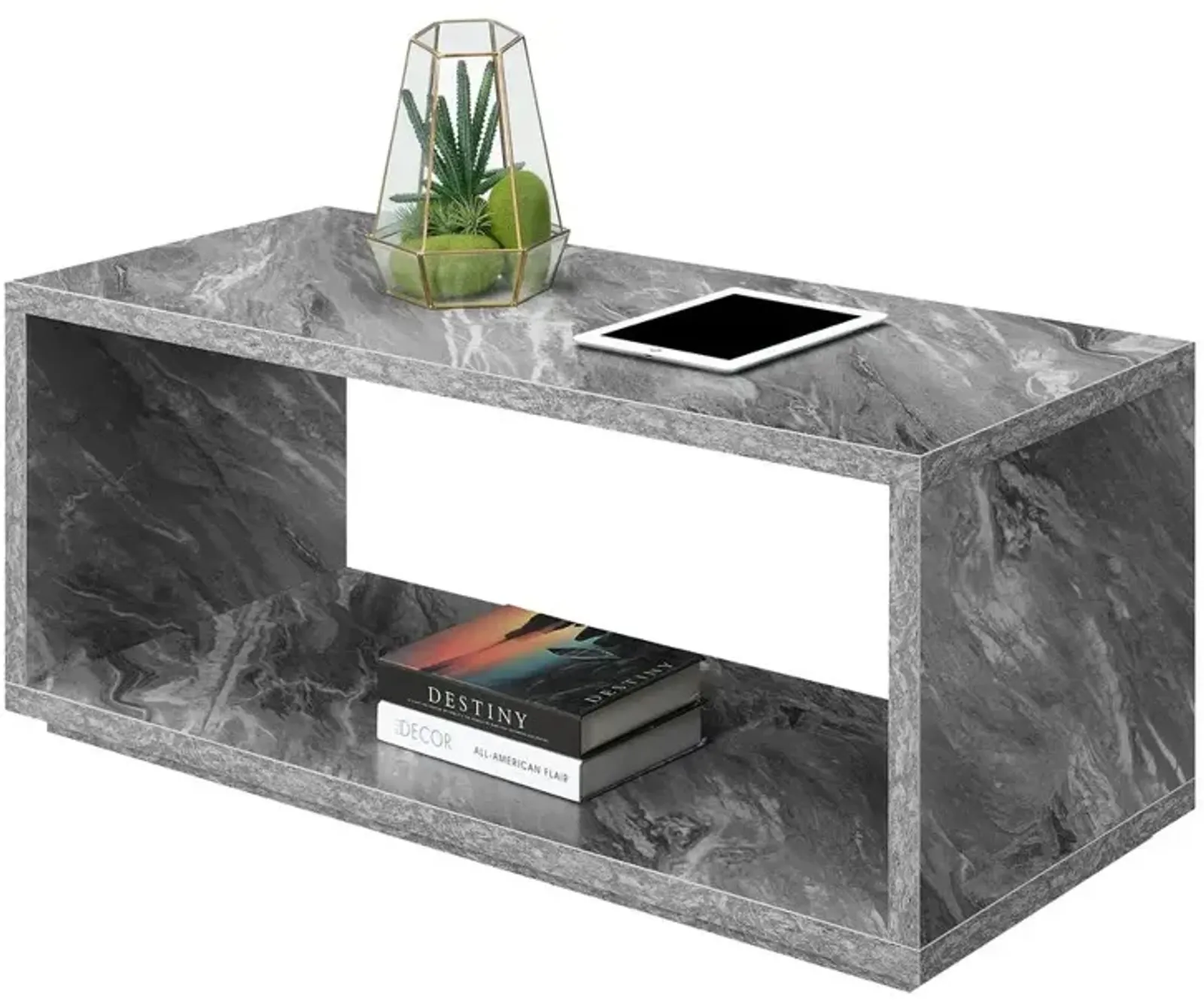 Convenience Concepts Northfield Admiral Coffee Table with Shelf, Gray Faux Marble