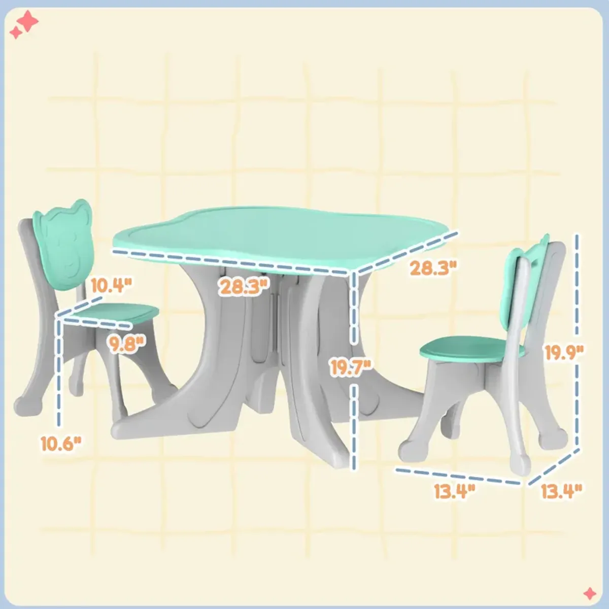 Qaba Kids Table and Chairs Set, 3 Piece Toddler Table and Chair Set for 3-6 Years Old, Light Blue