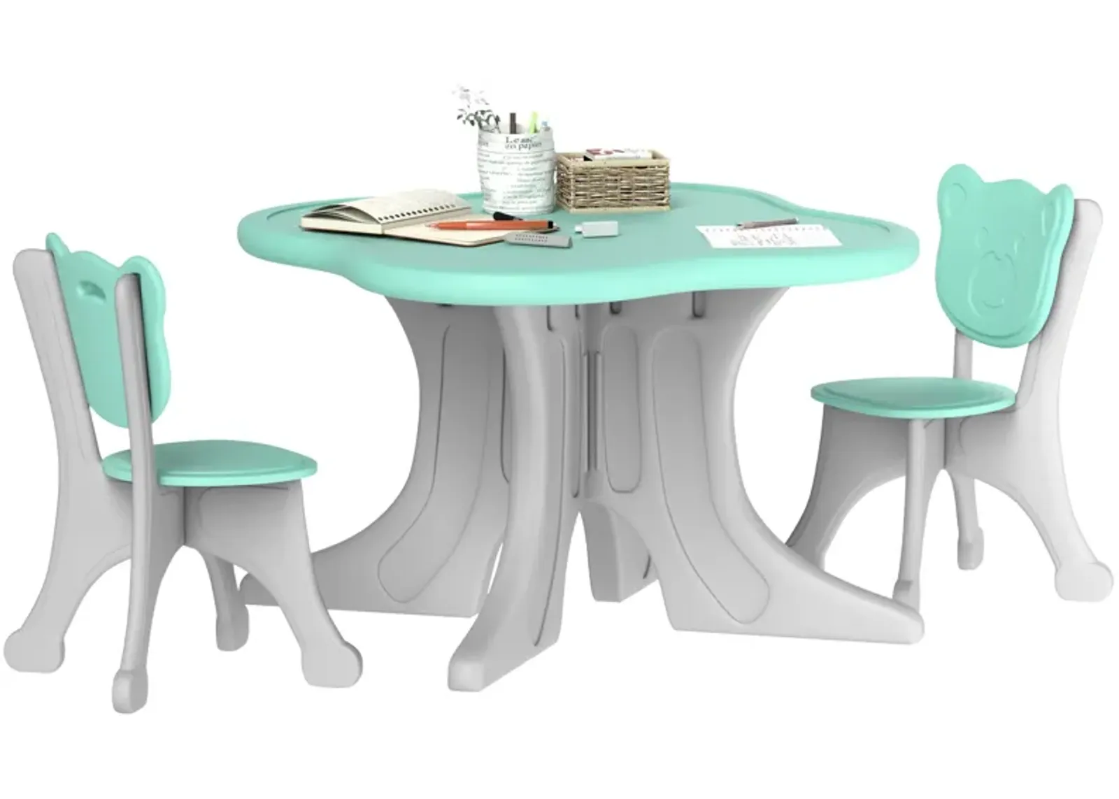 Qaba Kids Table and Chairs Set, 3 Piece Toddler Table and Chair Set for 3-6 Years Old, Light Blue