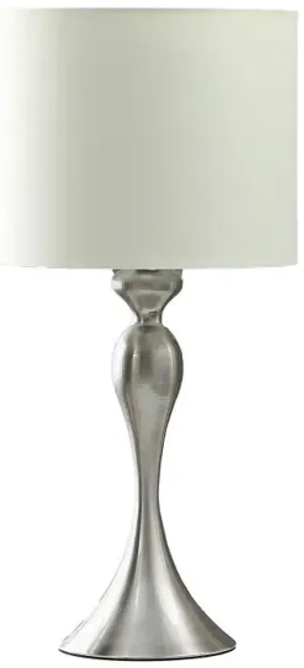 Hivvago 25" Silver Metal Table Lamp With Off White Drum Shade