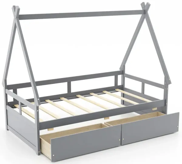 House Bed with Roof and Safety Guardrail