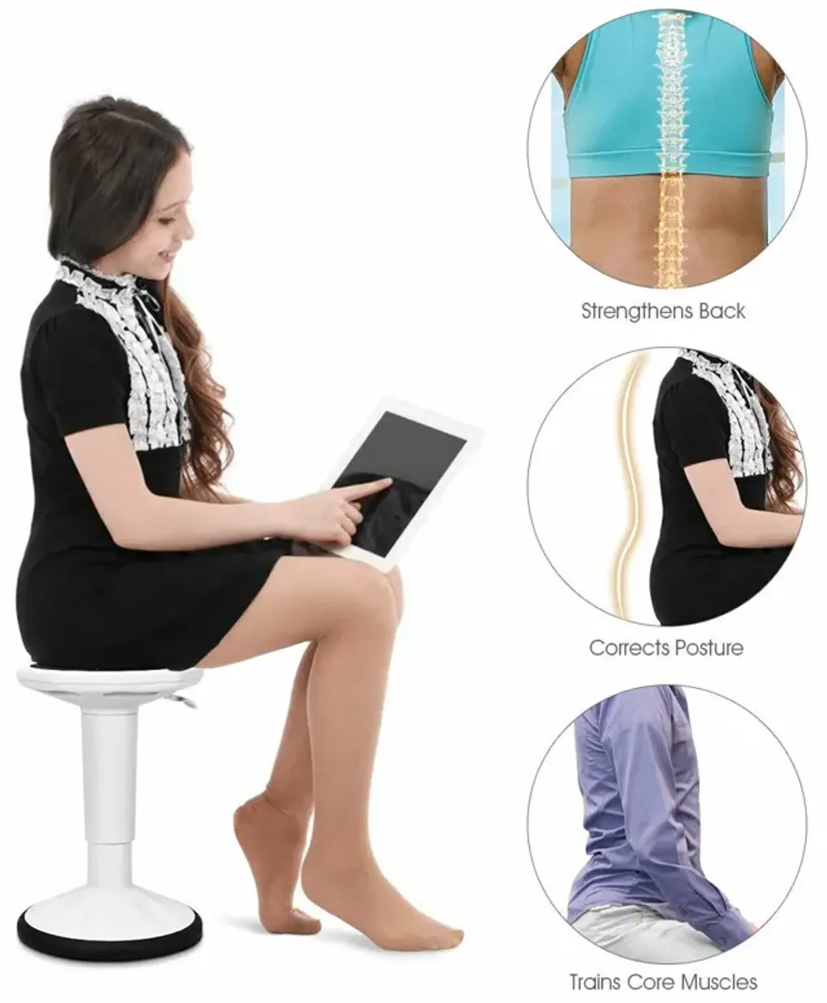 Costway Wobble Chair Height Adjustable Active Learning Stool Sitting Home Office Silicone White