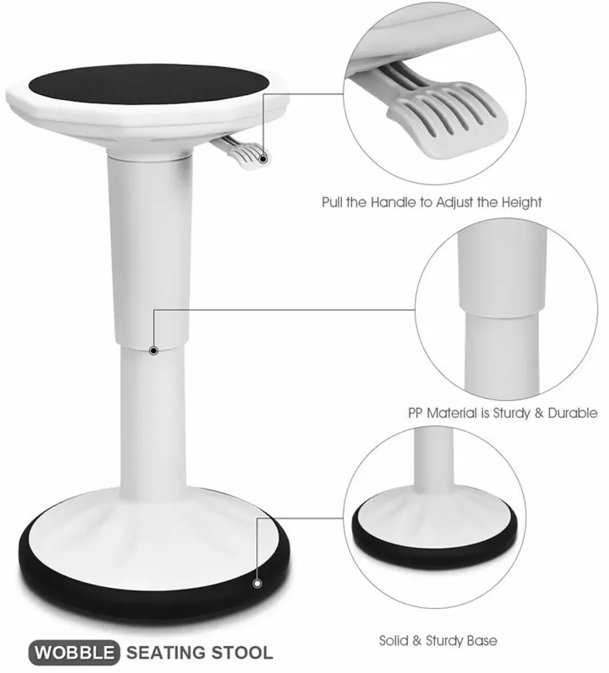 Costway Wobble Chair Height Adjustable Active Learning Stool Sitting Home Office Silicone White