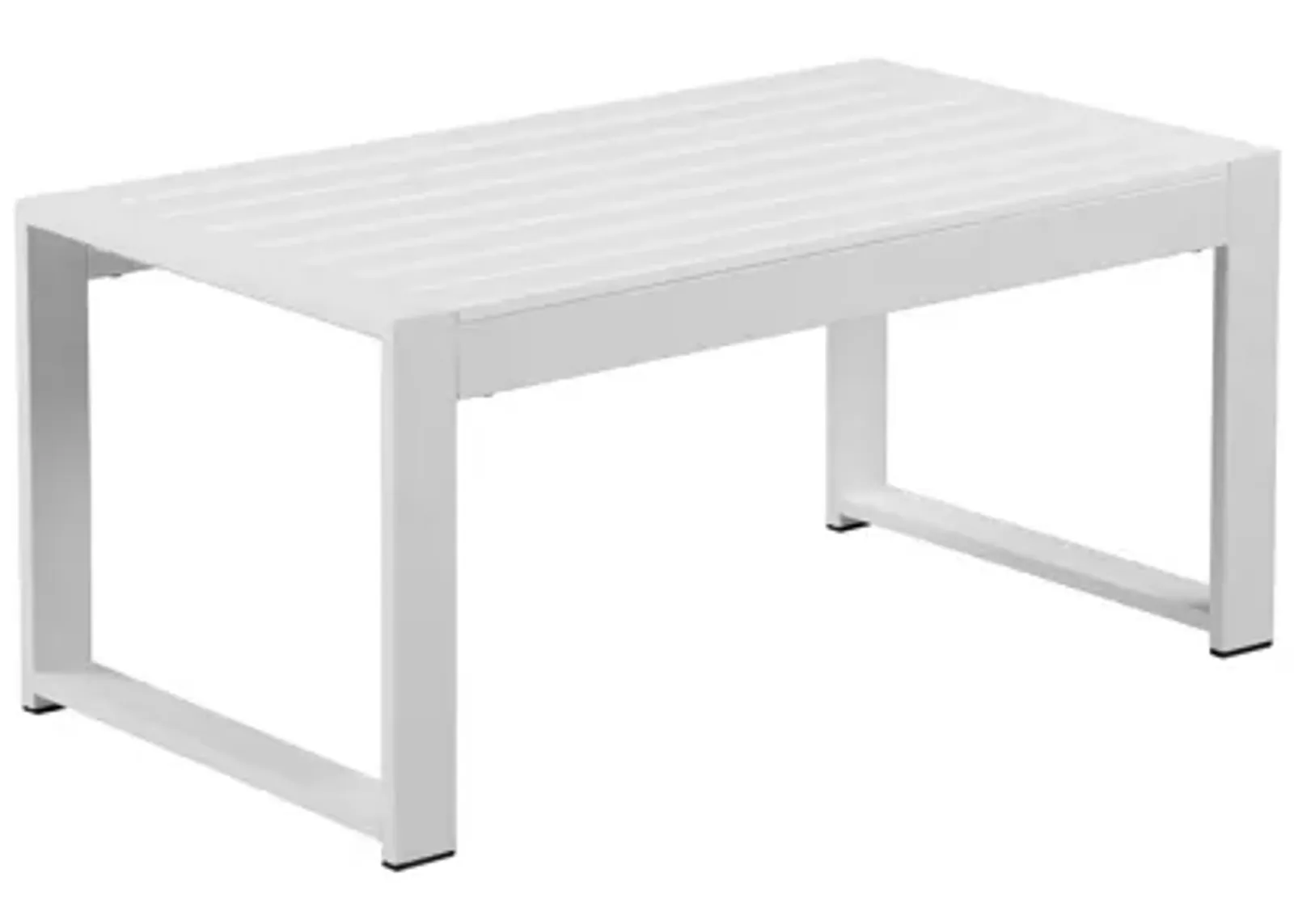 Lark 35 Inch Outdoor Coffee Table, White Aluminum Frame, Polyresin Top-Benzara