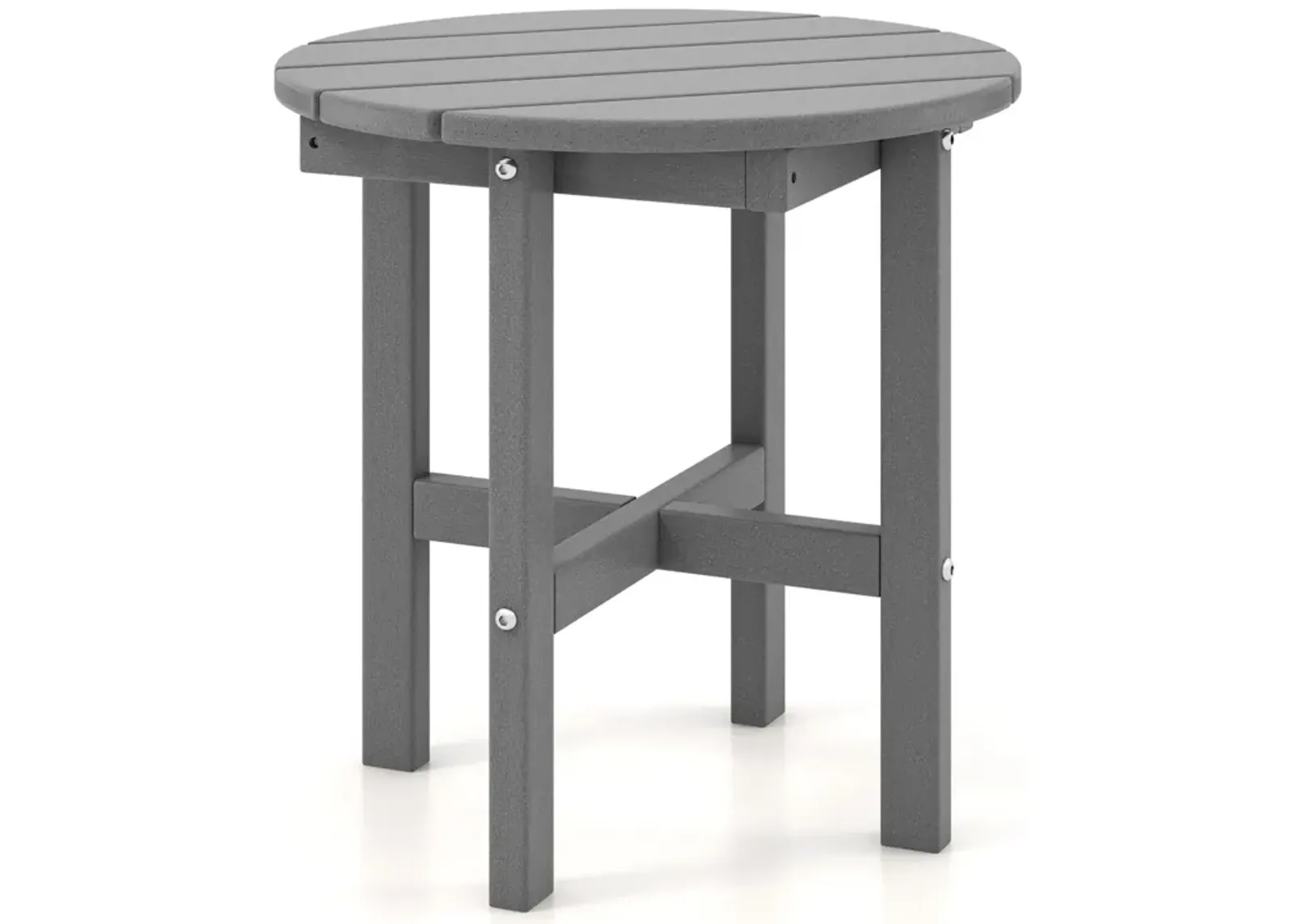 18 Inch Adirondack Round Side Table with Cross Base and Slatted Surface-Grey