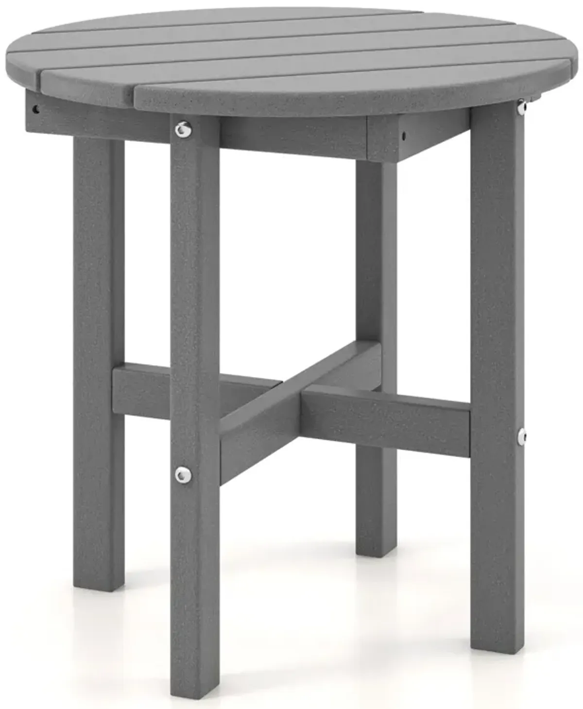 18 Inch Adirondack Round Side Table with Cross Base and Slatted Surface-Grey