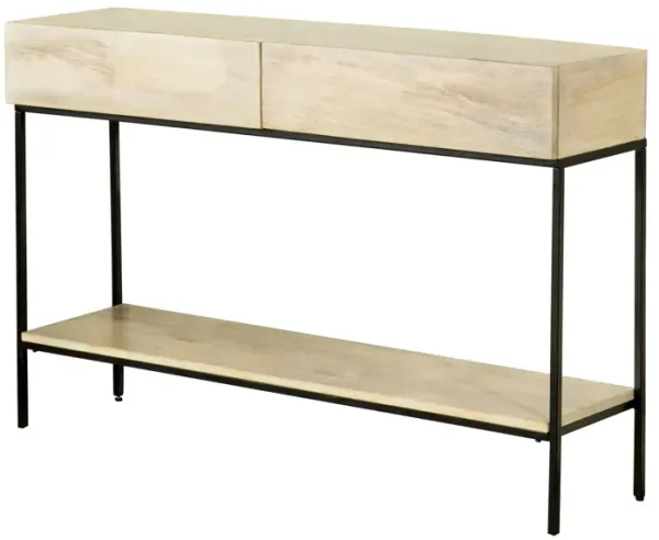 46 Inch 2 Drawer Console Table with Open Shelf, Sleek Straight Legs, Black