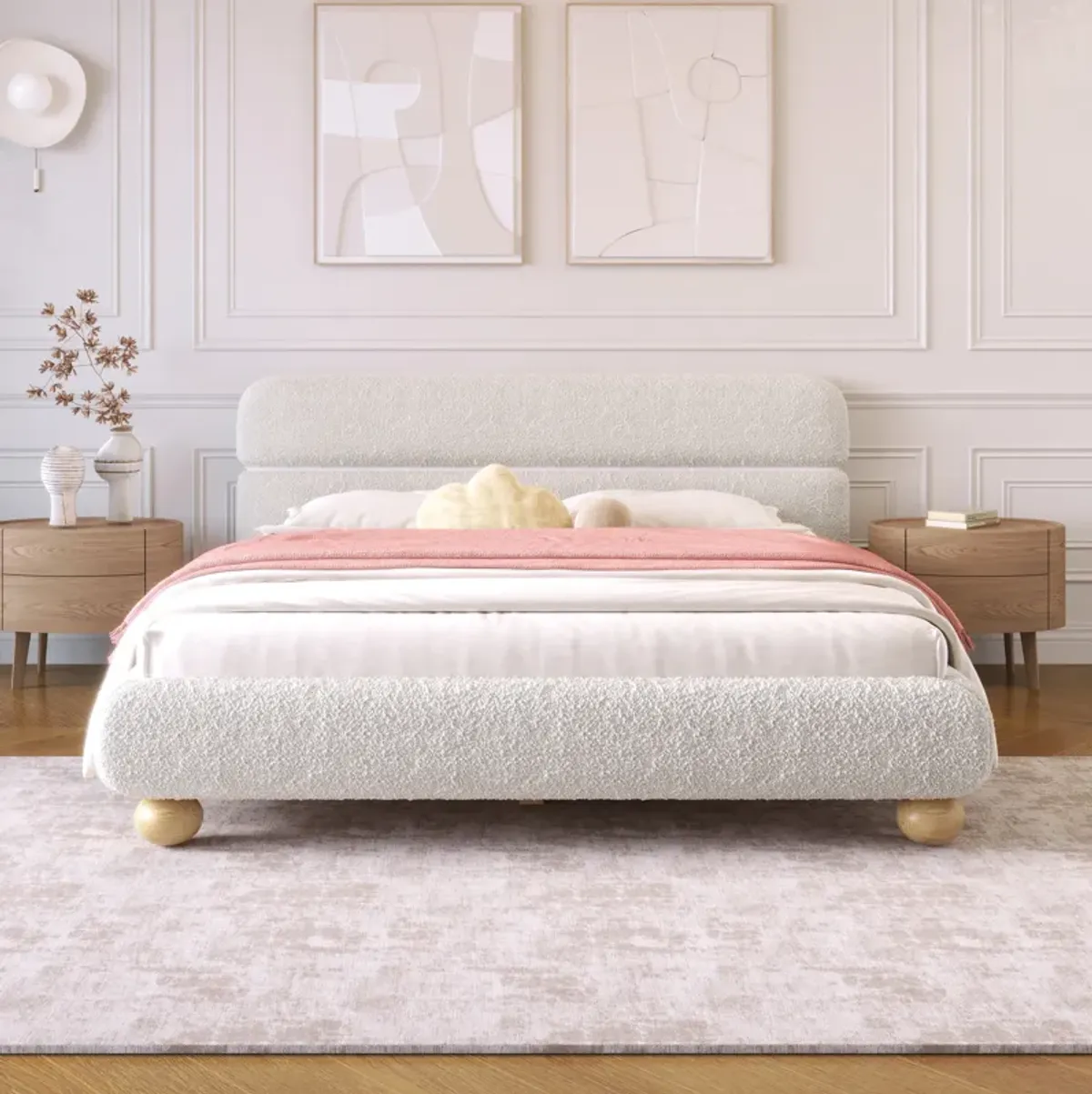 Merax Contemporary Boucle Upholstered Platform Bed