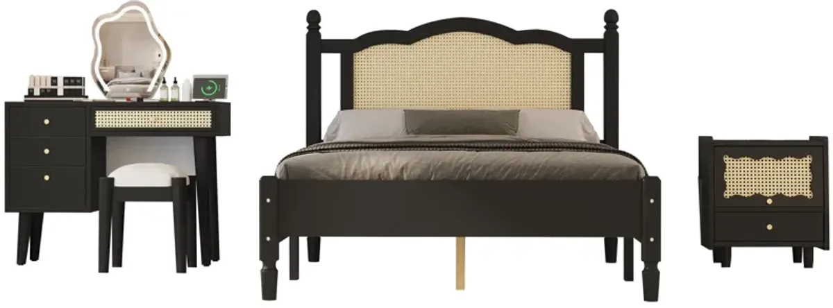 Merax  Simple and Retro 3 Pieces Bedroom Set