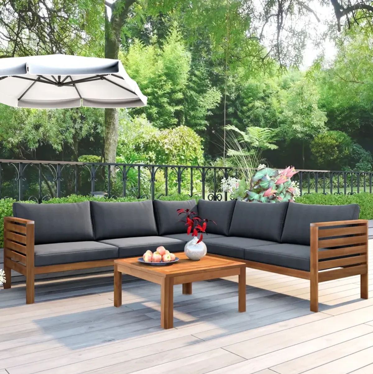 Merax Wood Structure Outdoor Sofa Set with Table