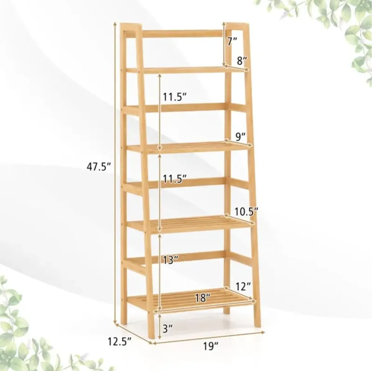 Hivvago 47.5 Inch 4-Tier Multifunctional Bamboo Bookcase Storage Stand