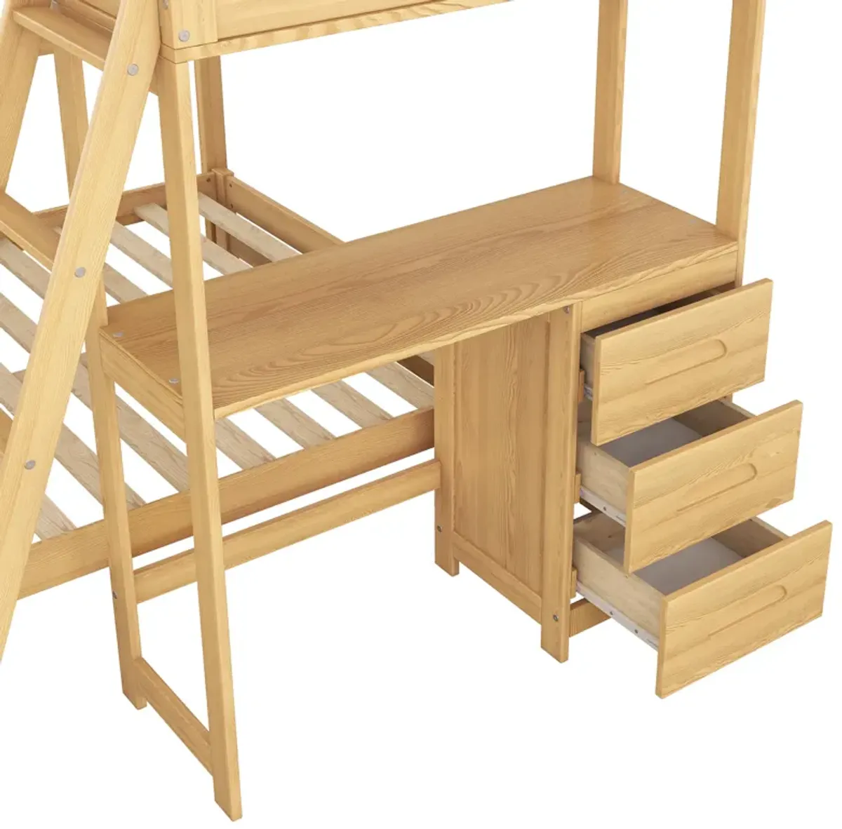 Merax Wood Bunk Bed with Desk and Three Drawers