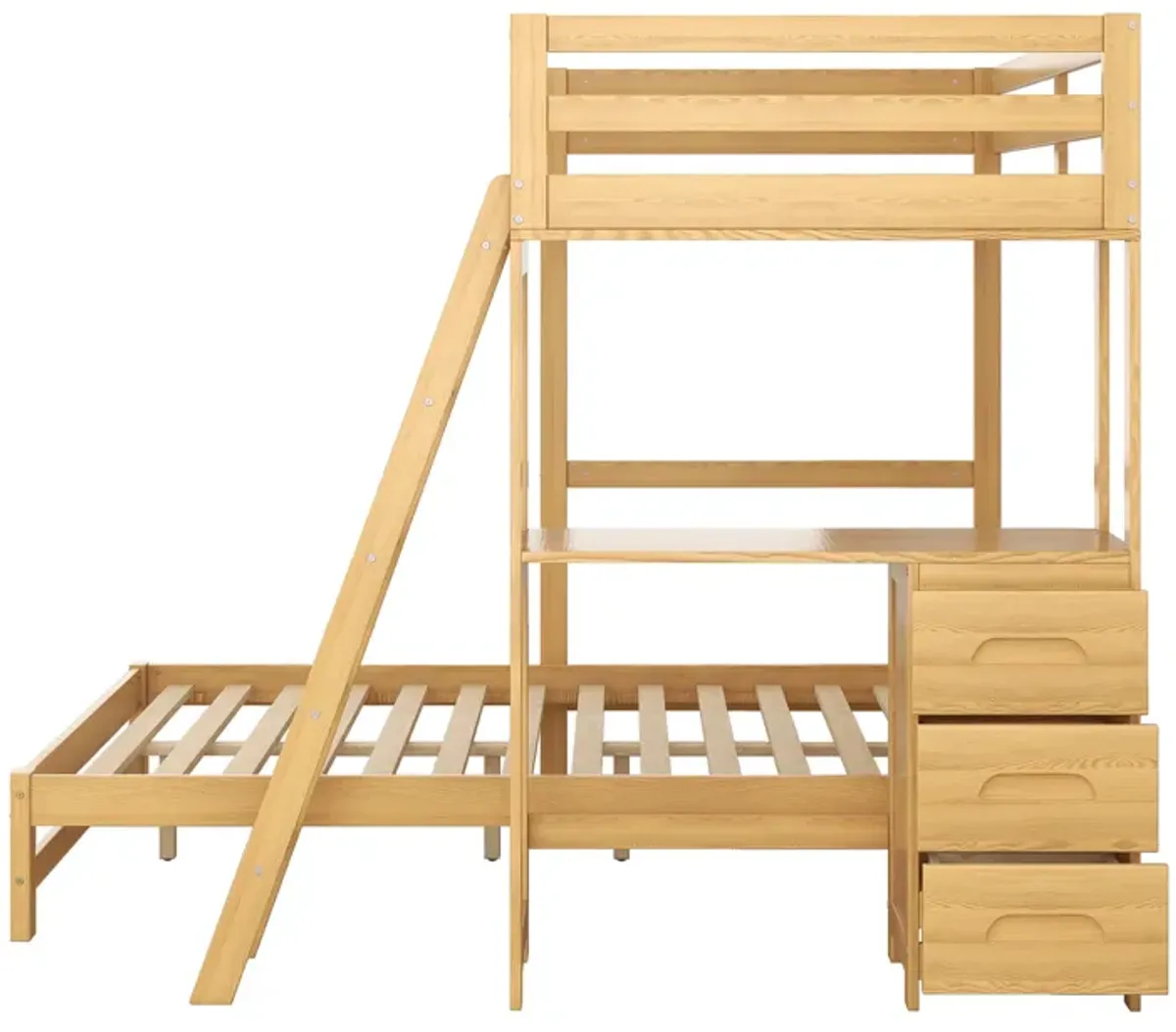 Merax Wood Bunk Bed with Desk and Three Drawers