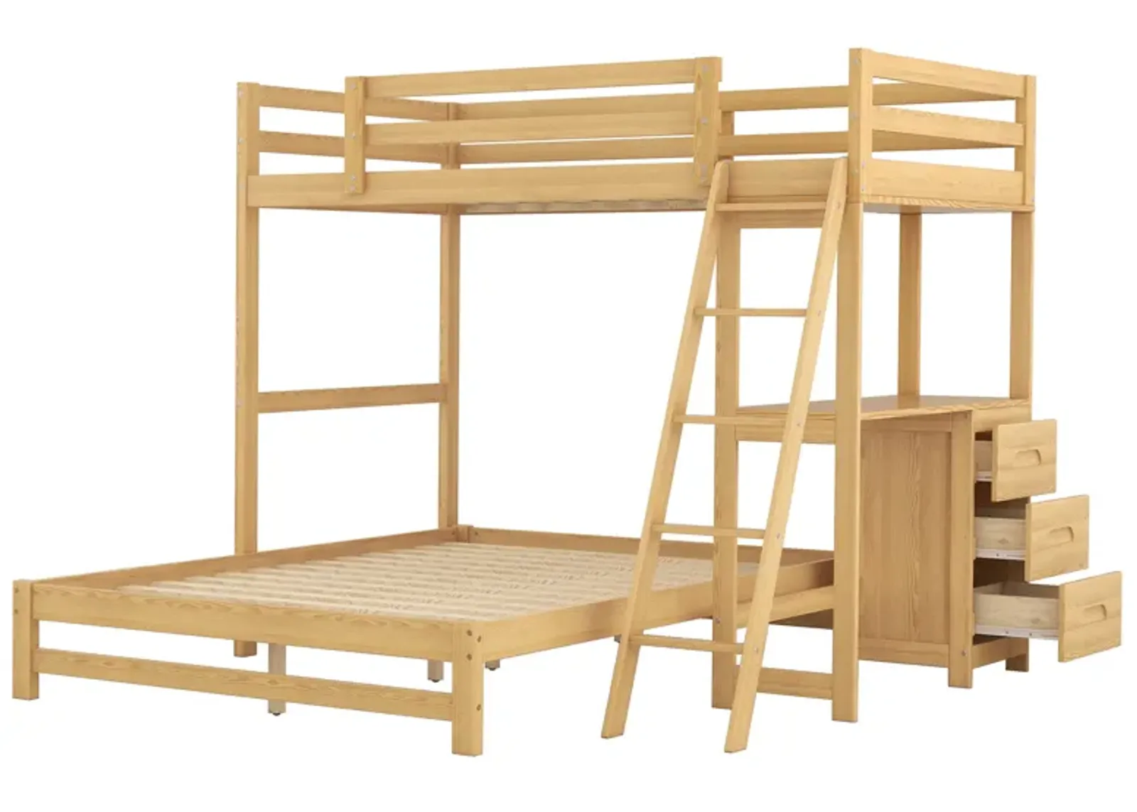 Merax Wood Bunk Bed with Desk and Three Drawers