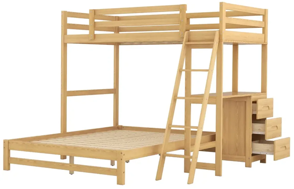 Merax Wood Bunk Bed with Desk and Three Drawers