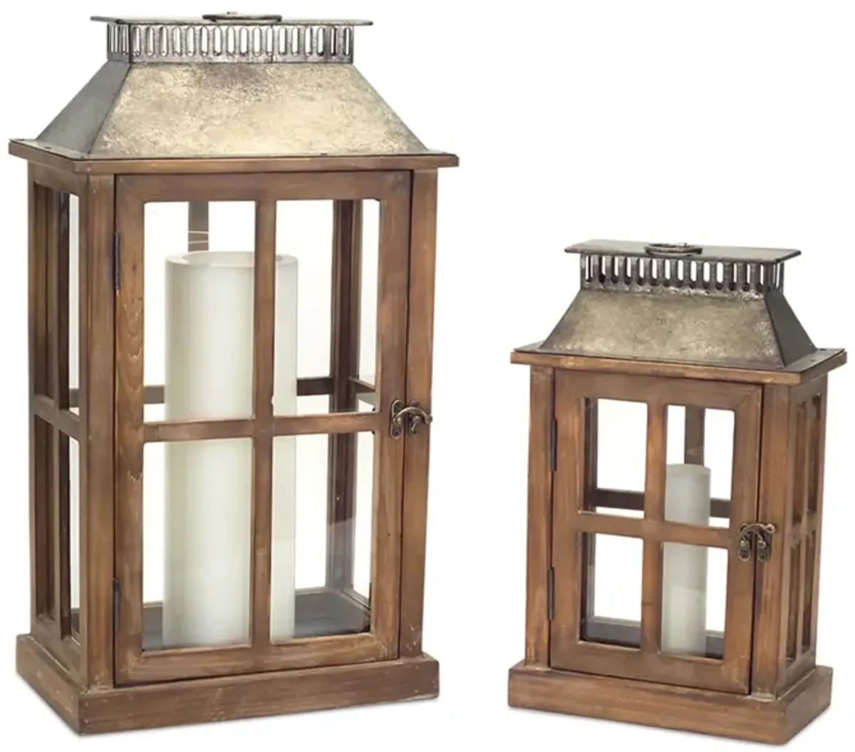 Hivvago Lanterns (Set of 2) 13.5"H, 20"H Wood/Metal/Glass