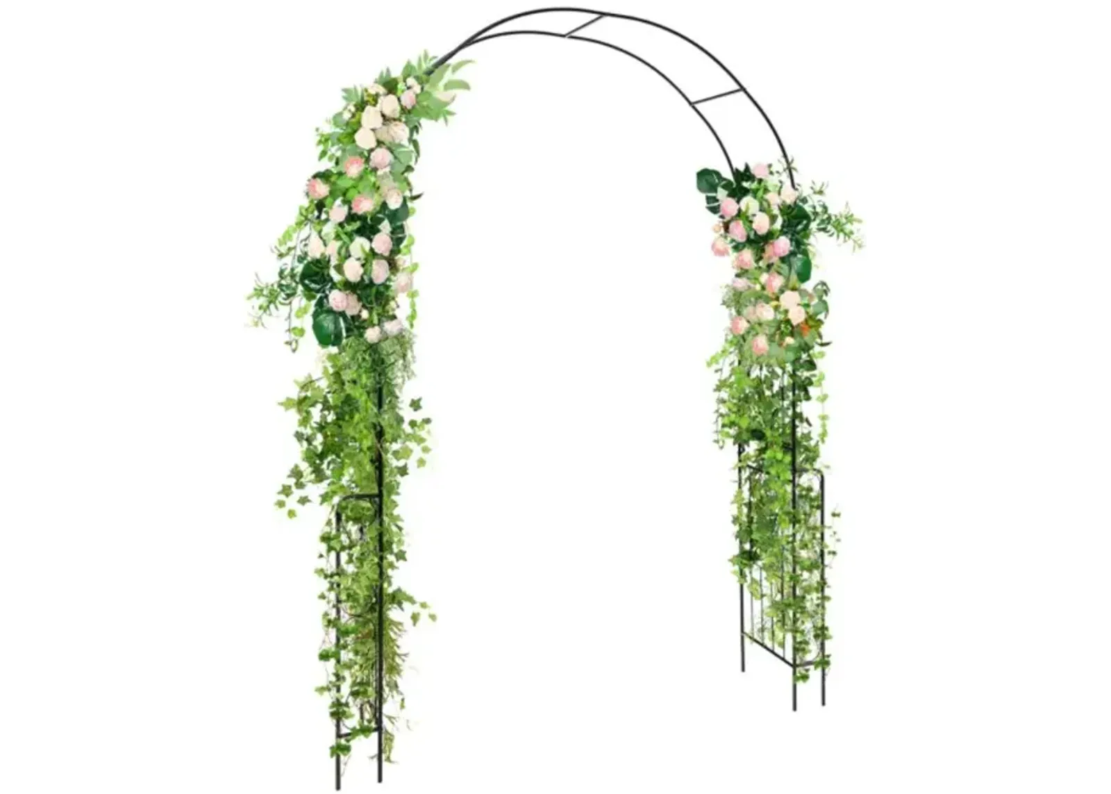 Hivvago 7.9 Feet Metal Garden Arch Backdrop Stand with Fence for Climbing Plants-Black