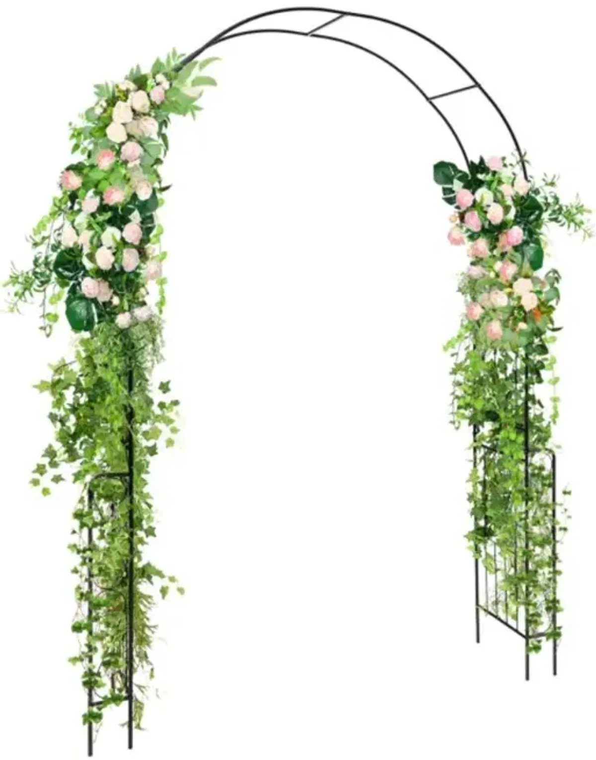 Hivvago 7.9 Feet Metal Garden Arch Backdrop Stand with Fence for Climbing Plants-Black