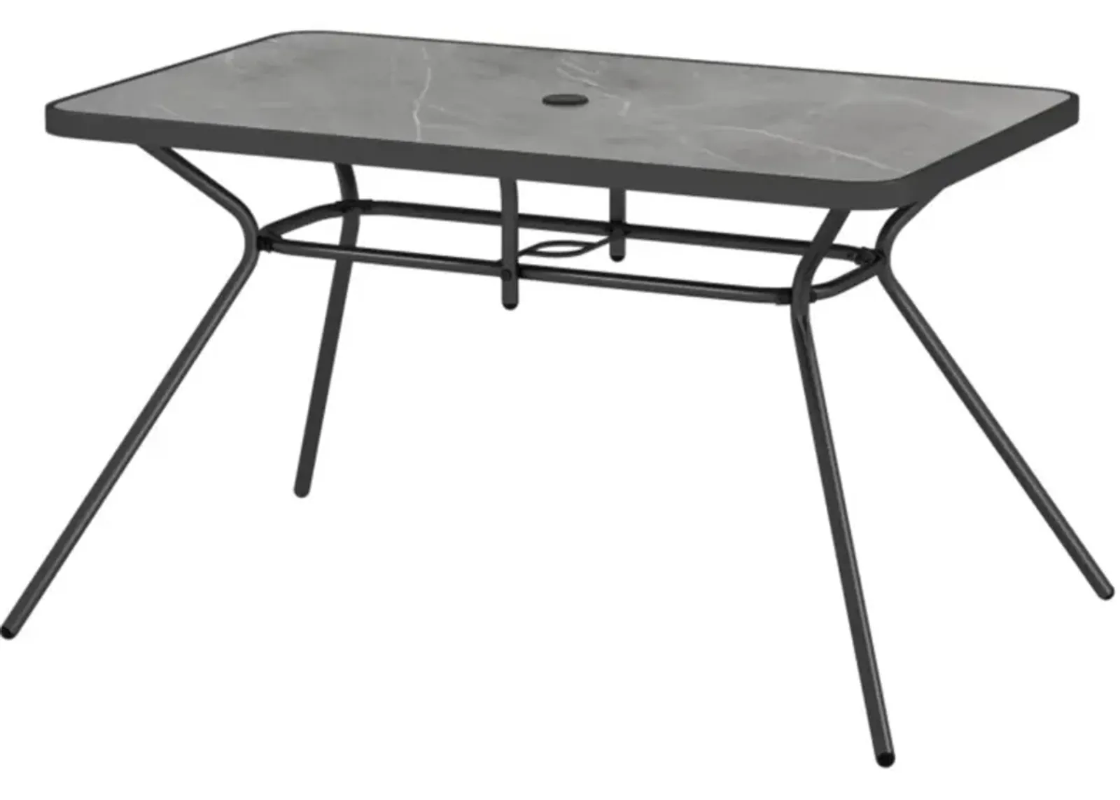 Hivvago 49 Inch Patio Rectangle Dining Table with Umbrella Hole-Gray