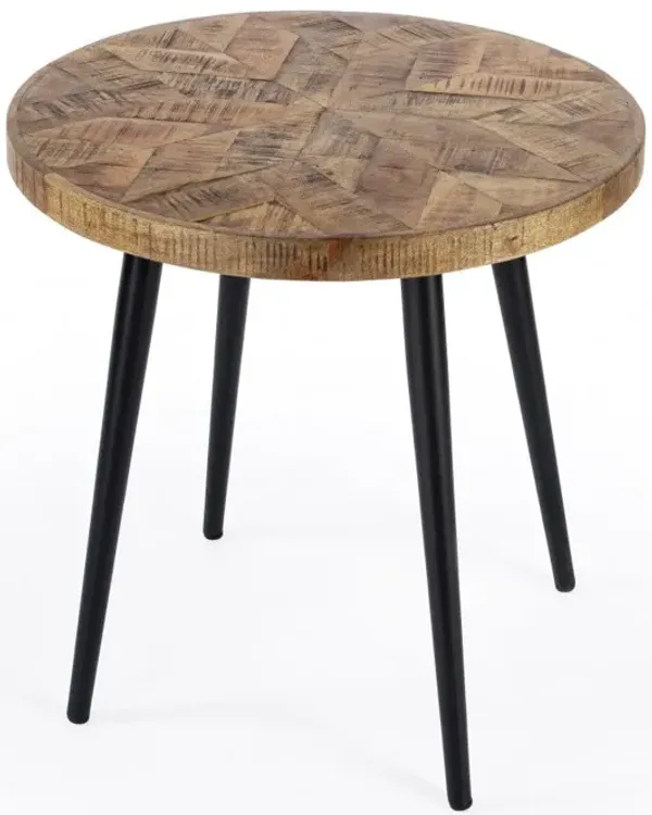 Hivvago 24" Brown Solid Wood and Black Round End Table