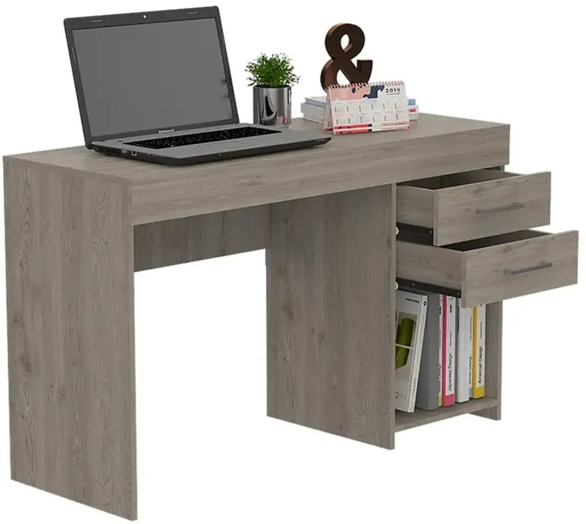 Maui 2 Drawers Computer Desk Light Grey