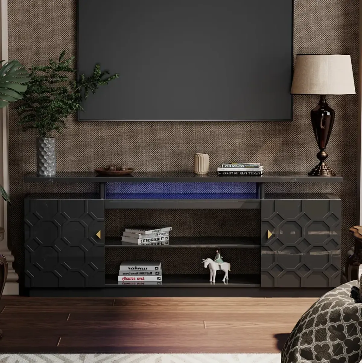 Black Multifunctional TV Stand Fits TVs up to 70 to 80 in.