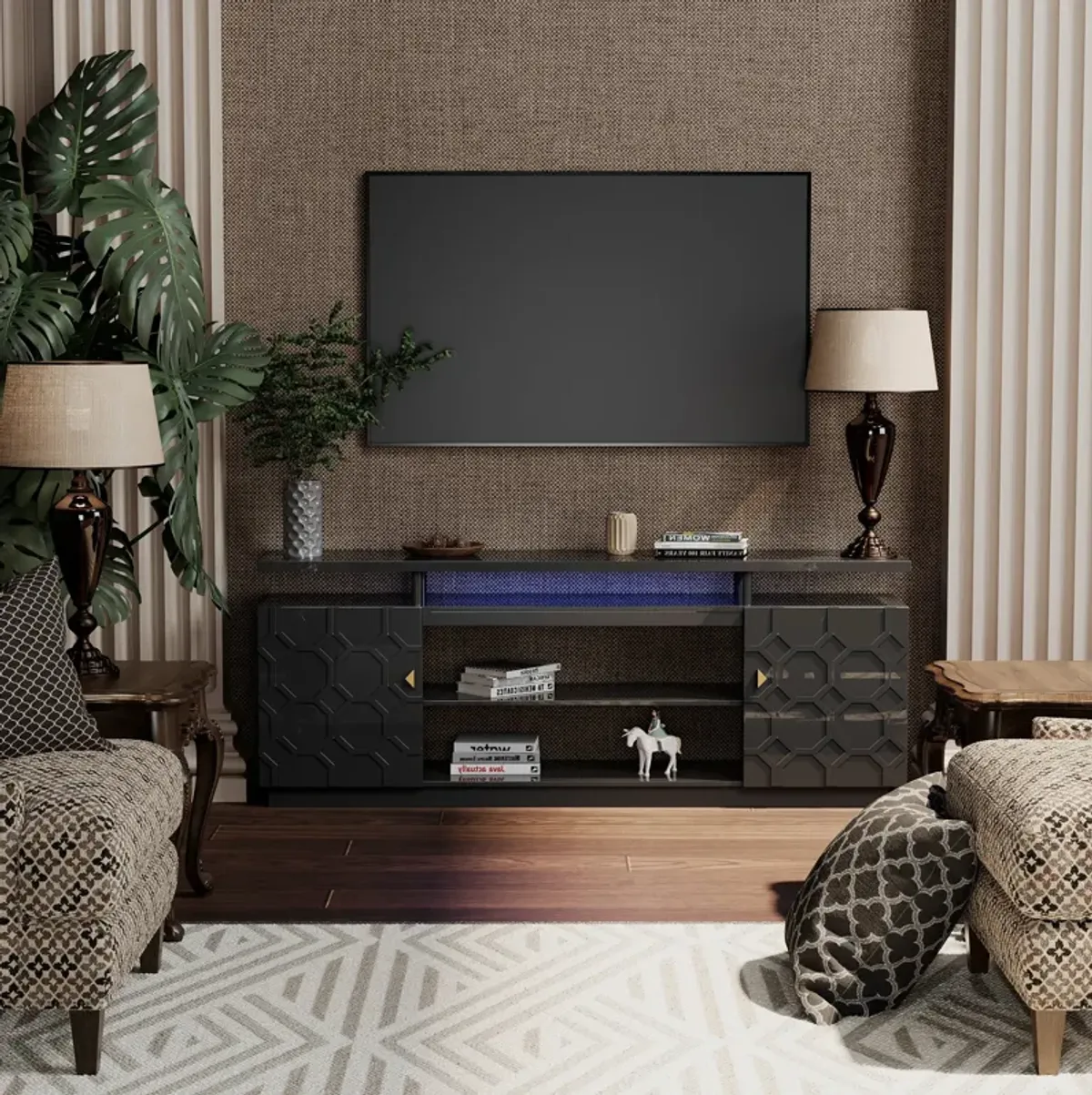 Black Multifunctional TV Stand Fits TVs up to 70 to 80 in.