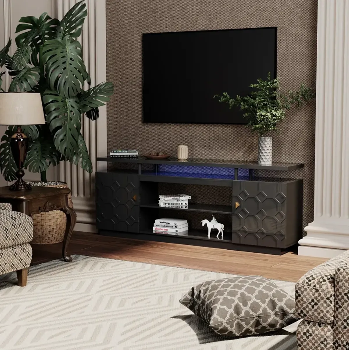 Black Multifunctional TV Stand Fits TVs up to 70 to 80 in.