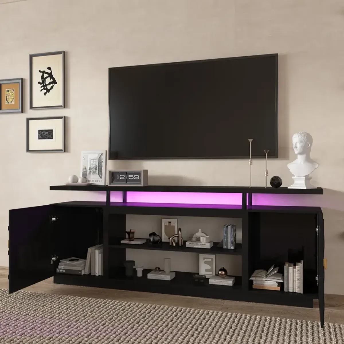 Black Multifunctional TV Stand Fits TVs up to 70 to 80 in.