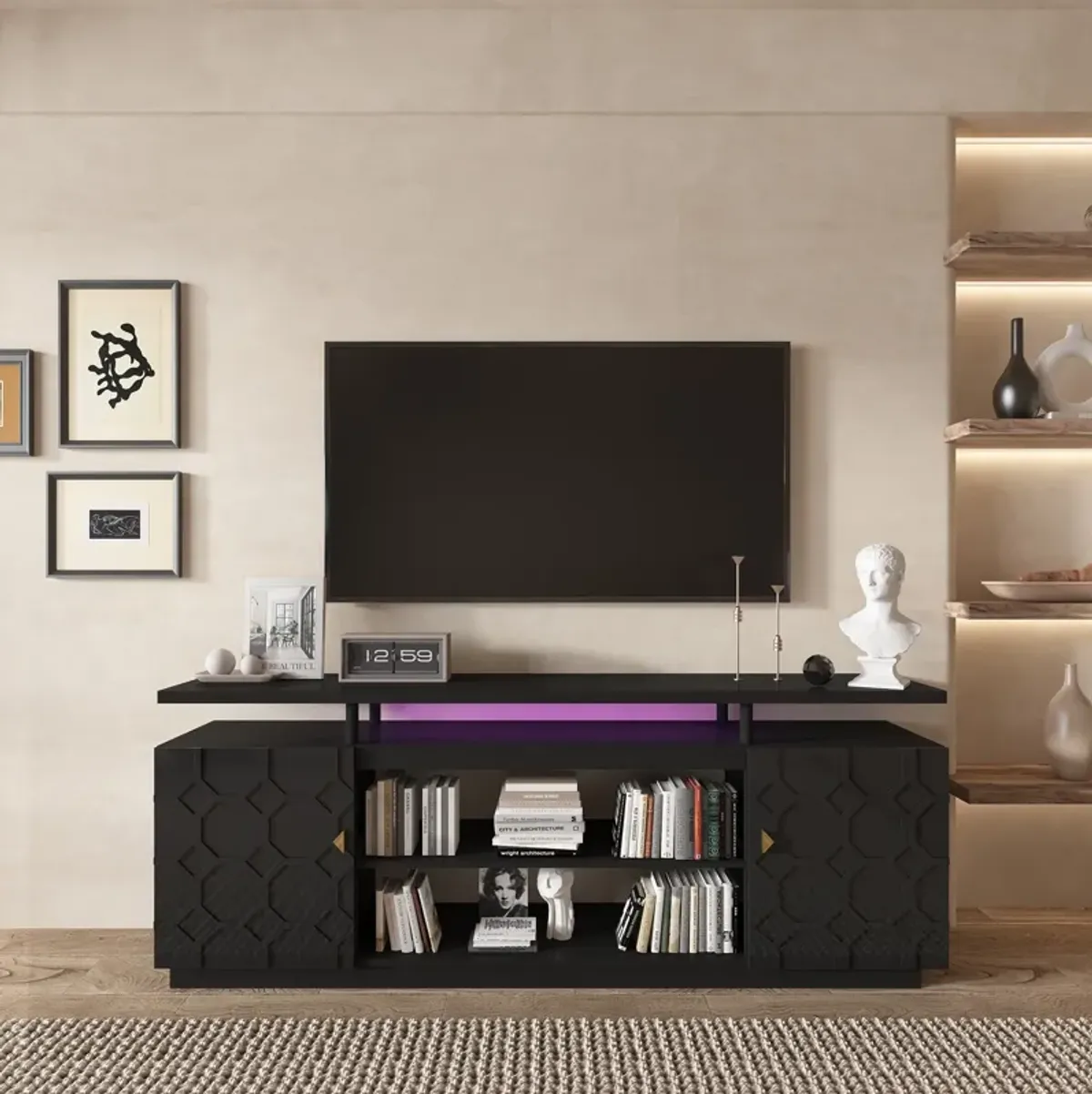 Black Multifunctional TV Stand Fits TVs up to 70 to 80 in.