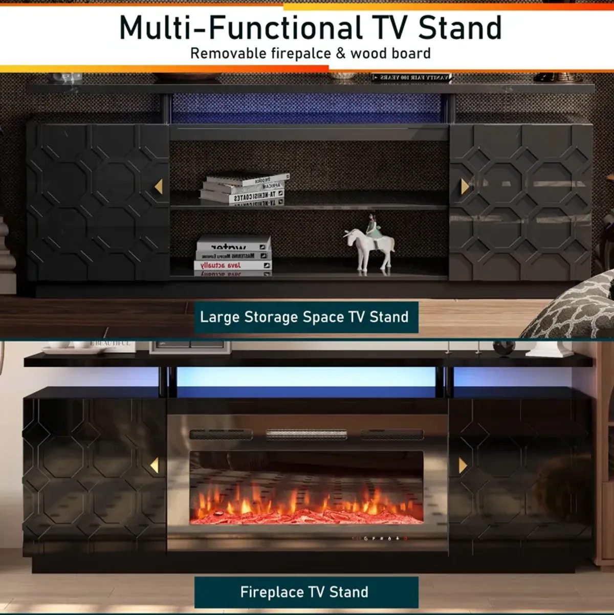 Black Multifunctional TV Stand Fits TVs up to 70 to 80 in.