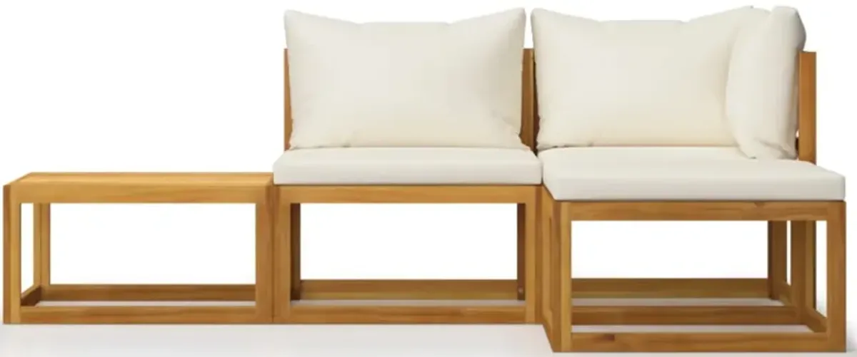 vidaXL 4 Piece Garden Lounge Set with Cushion Cream Solid Acacia Wood