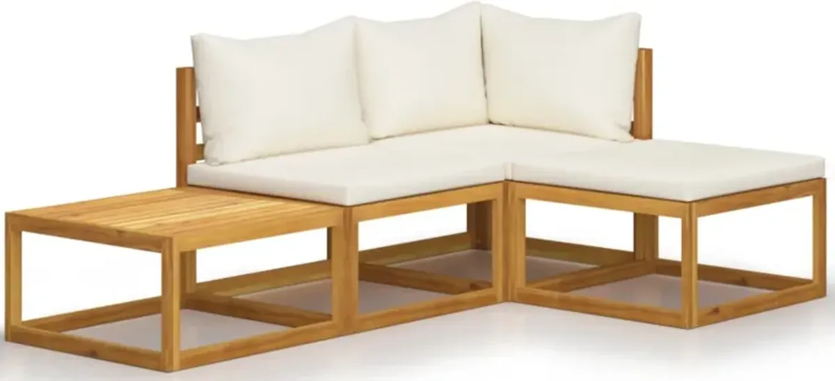 vidaXL 4 Piece Garden Lounge Set with Cushion Cream Solid Acacia Wood