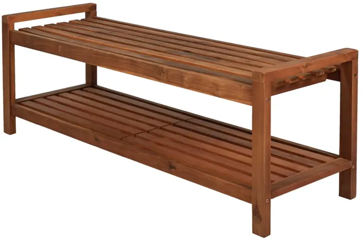 BlaneSeat Mid Century Modern Acacia Wood Slat Outdoor Garden Patio Bench