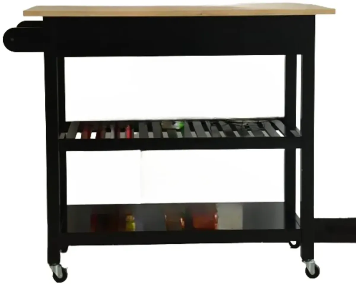 Hivvago Rubber Wood Top Simple Design Mobile Kitchen Island with Two Lockable Wheels