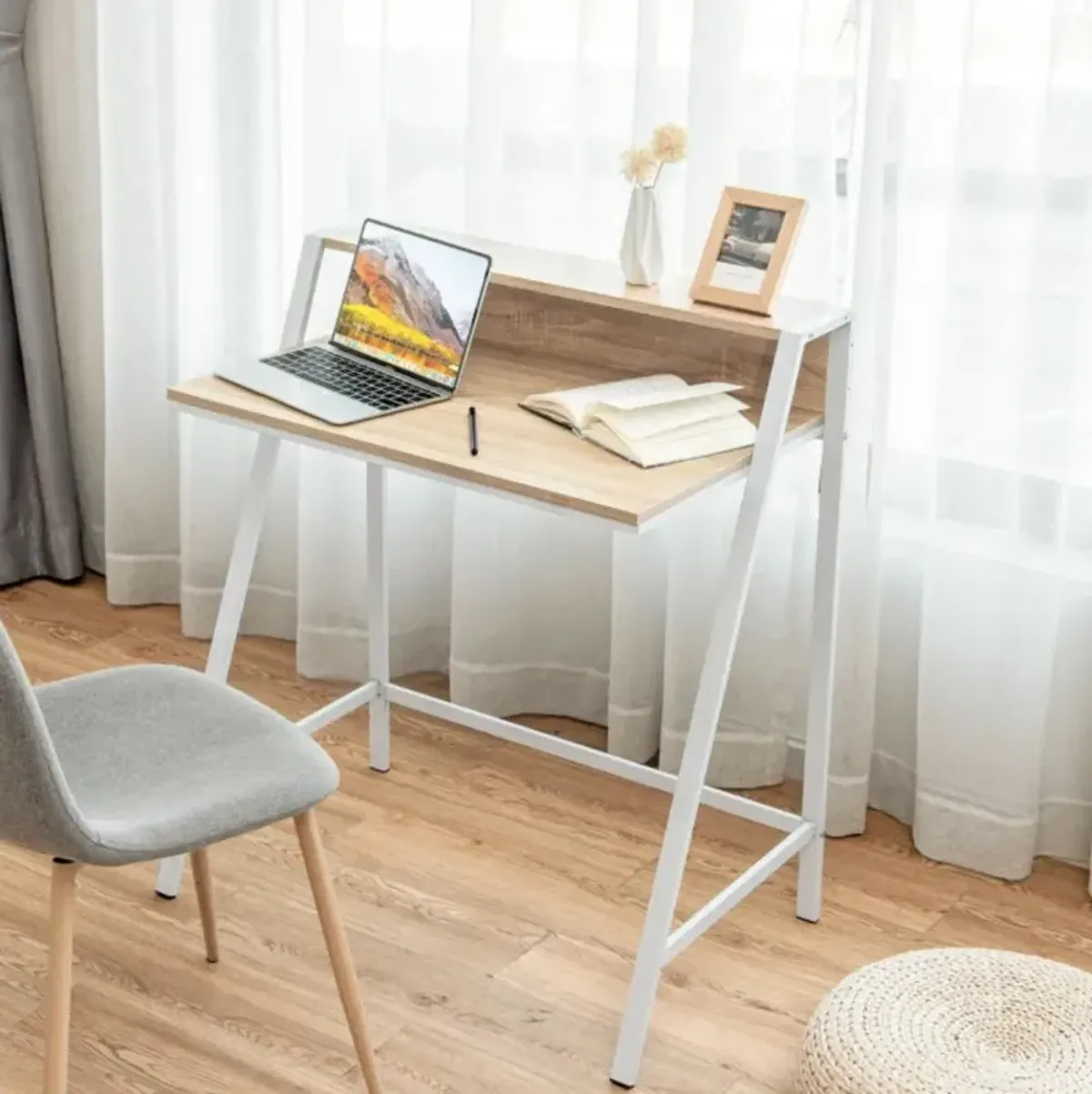 Hivvago 2 Tier Small Computer Desk with Sturdy Frame for Small Place