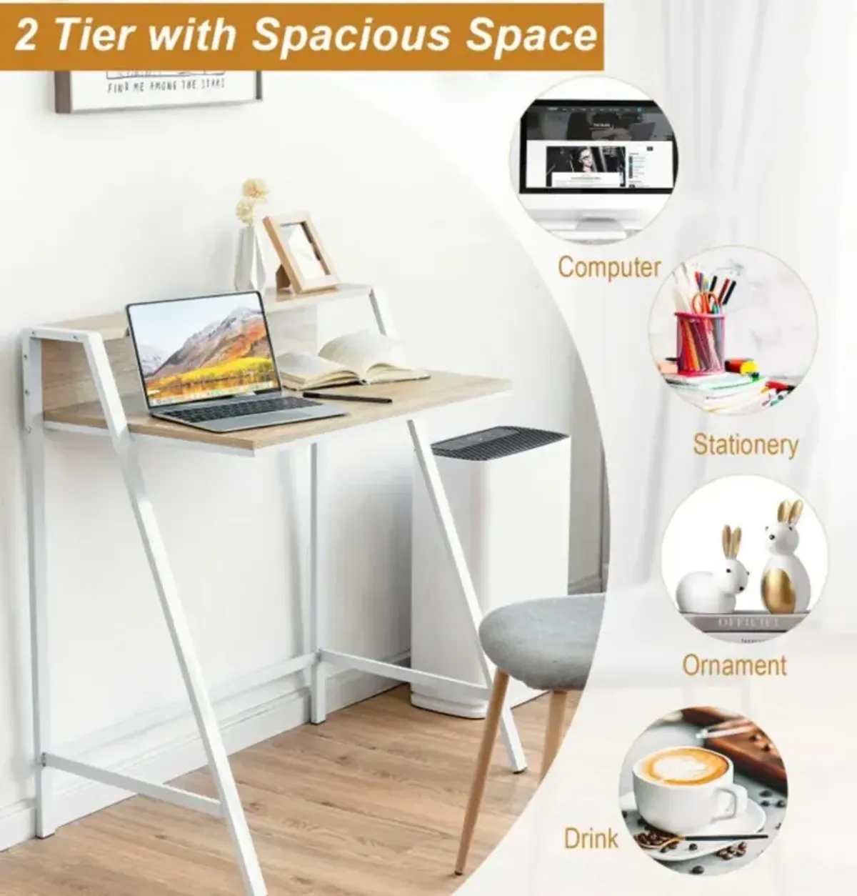 Hivvago 2 Tier Small Computer Desk with Sturdy Frame for Small Place