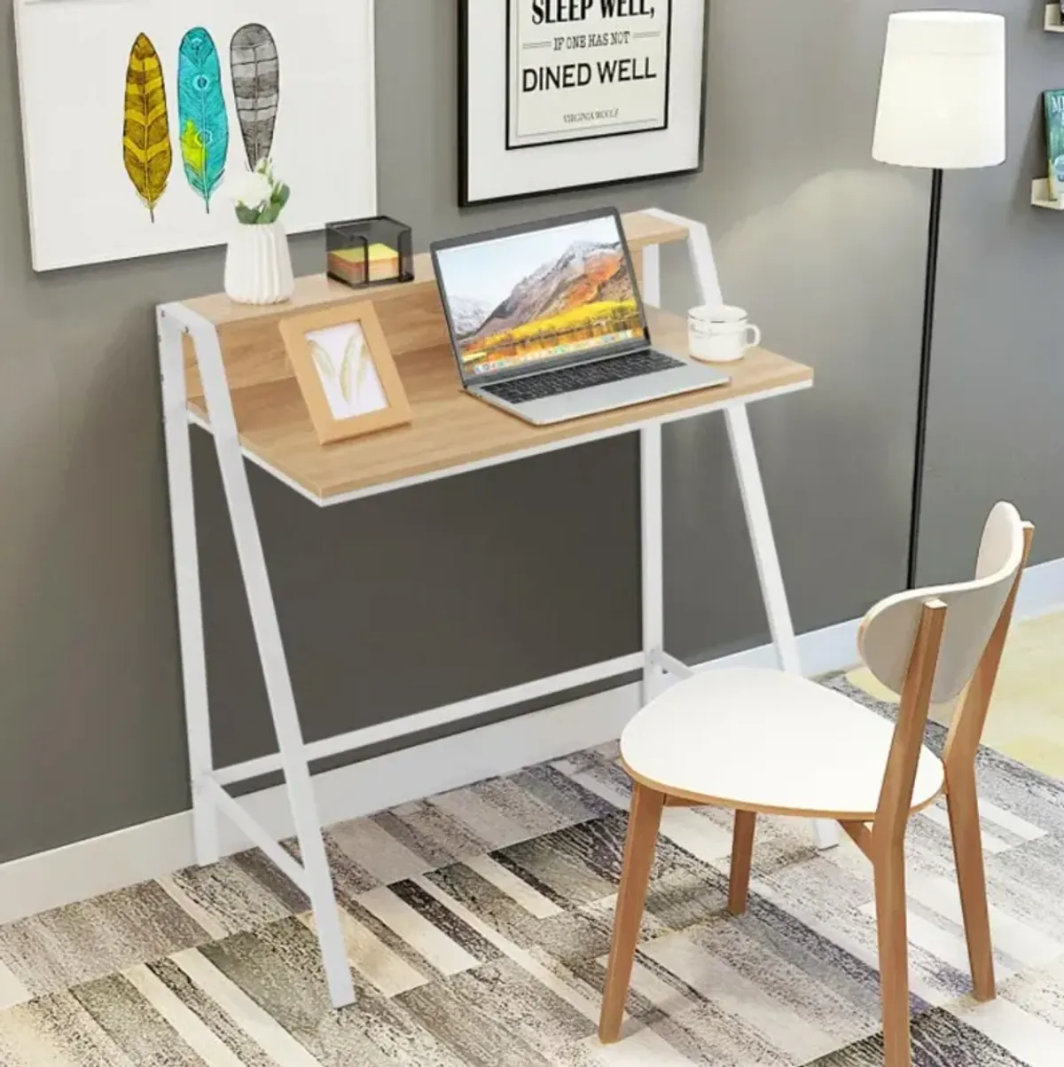 Hivvago 2 Tier Small Computer Desk with Sturdy Frame for Small Place