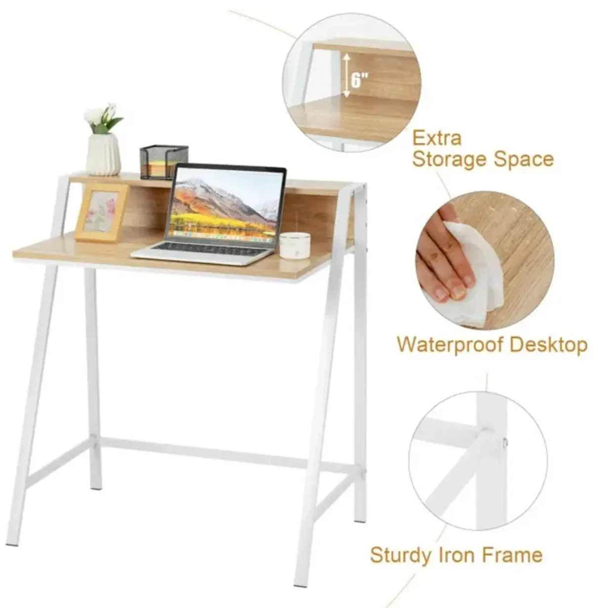 Hivvago 2 Tier Small Computer Desk with Sturdy Frame for Small Place