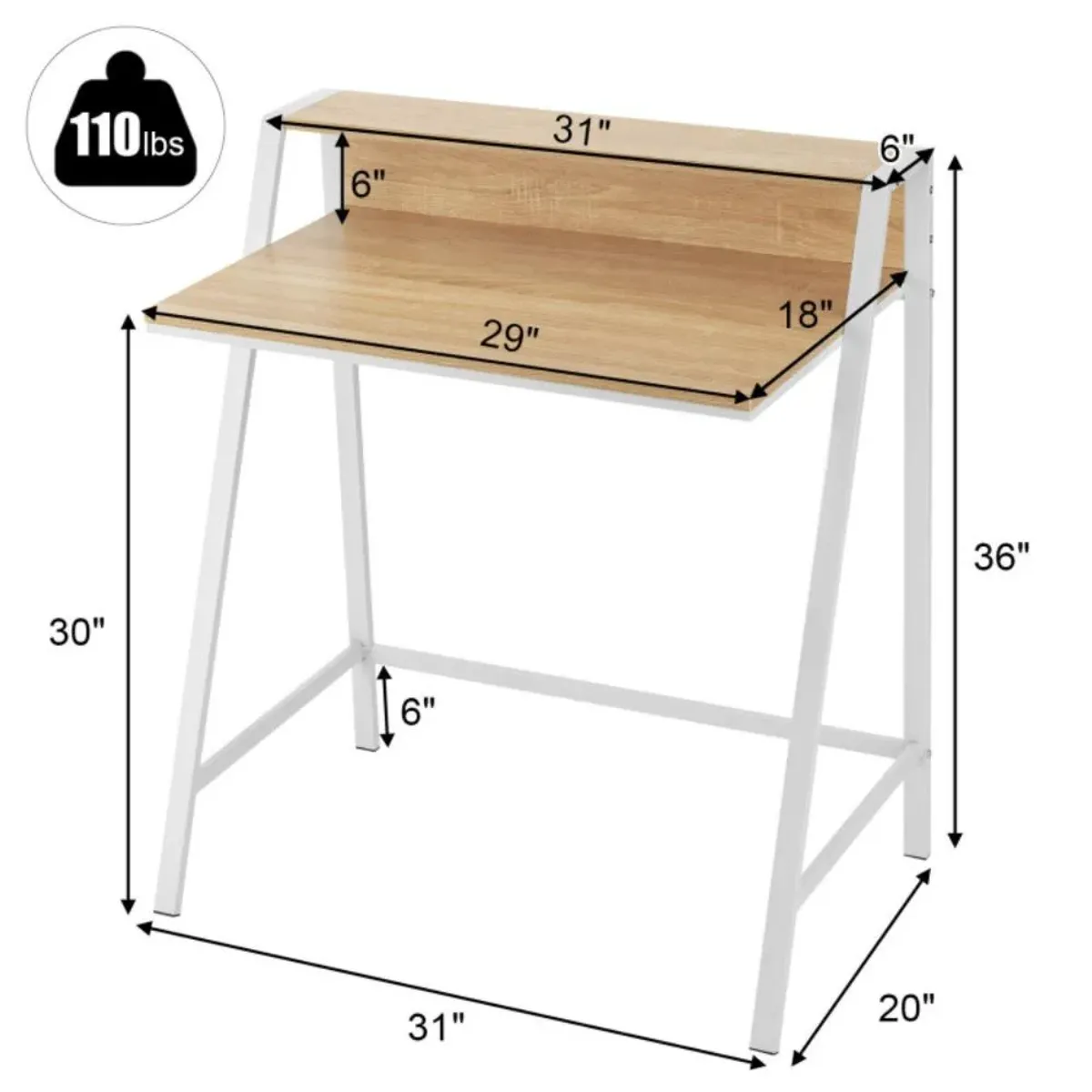 Hivvago 2 Tier Small Computer Desk with Sturdy Frame for Small Place