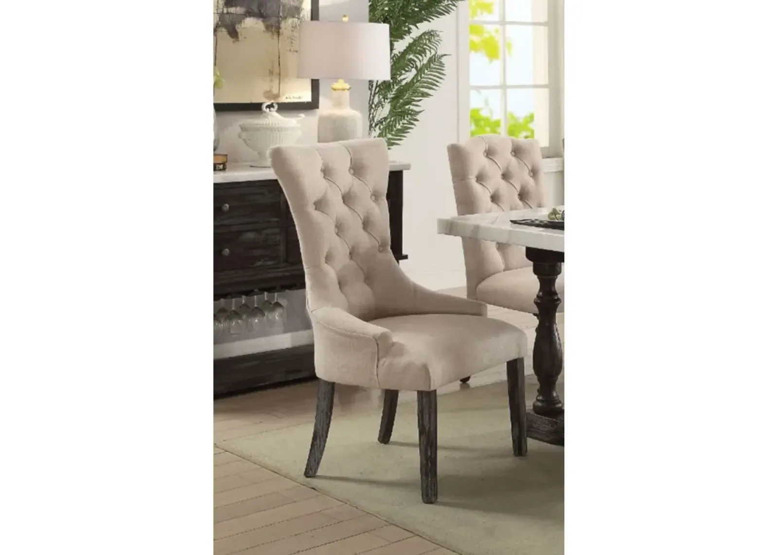 Gerardo Dining Chair (Set of 2) In Beige Linen & Weathered Espresso