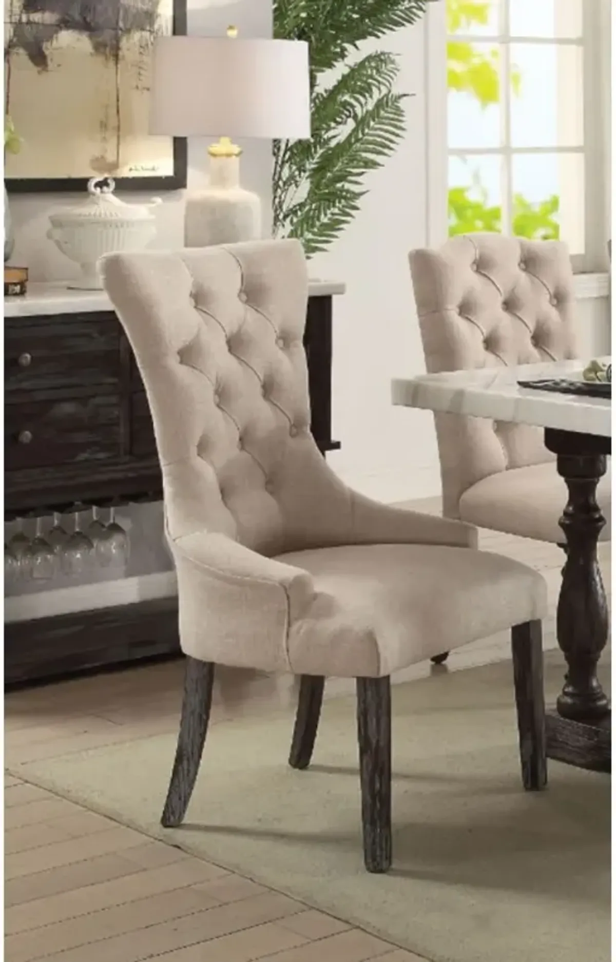 Gerardo Dining Chair (Set of 2) In Beige Linen & Weathered Espresso