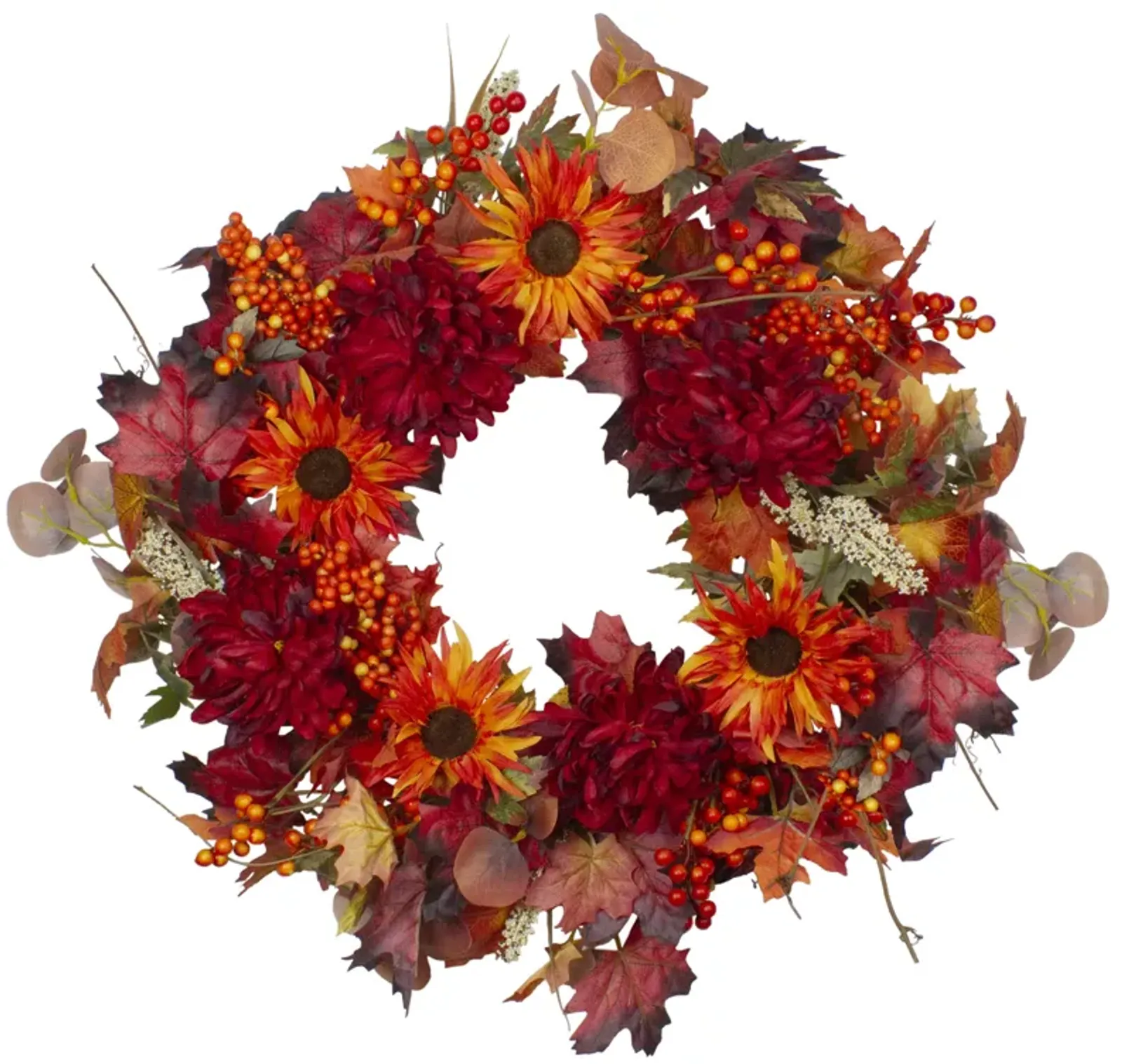 Leaves and Flowers Fall Harvest Wreath - 24-Inch  Unlit